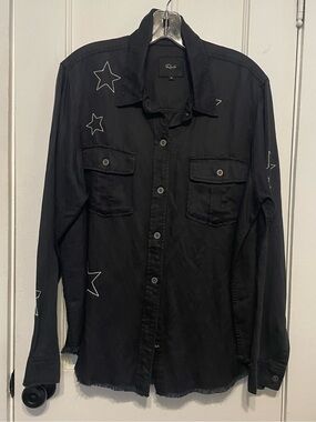 Rails Women’s Black Star-Embroidered Button-Up shirt size L